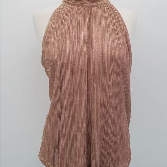 NWT Medium Rose Gold Top with Metallic Mesh Overlay - Picture 6 of 6